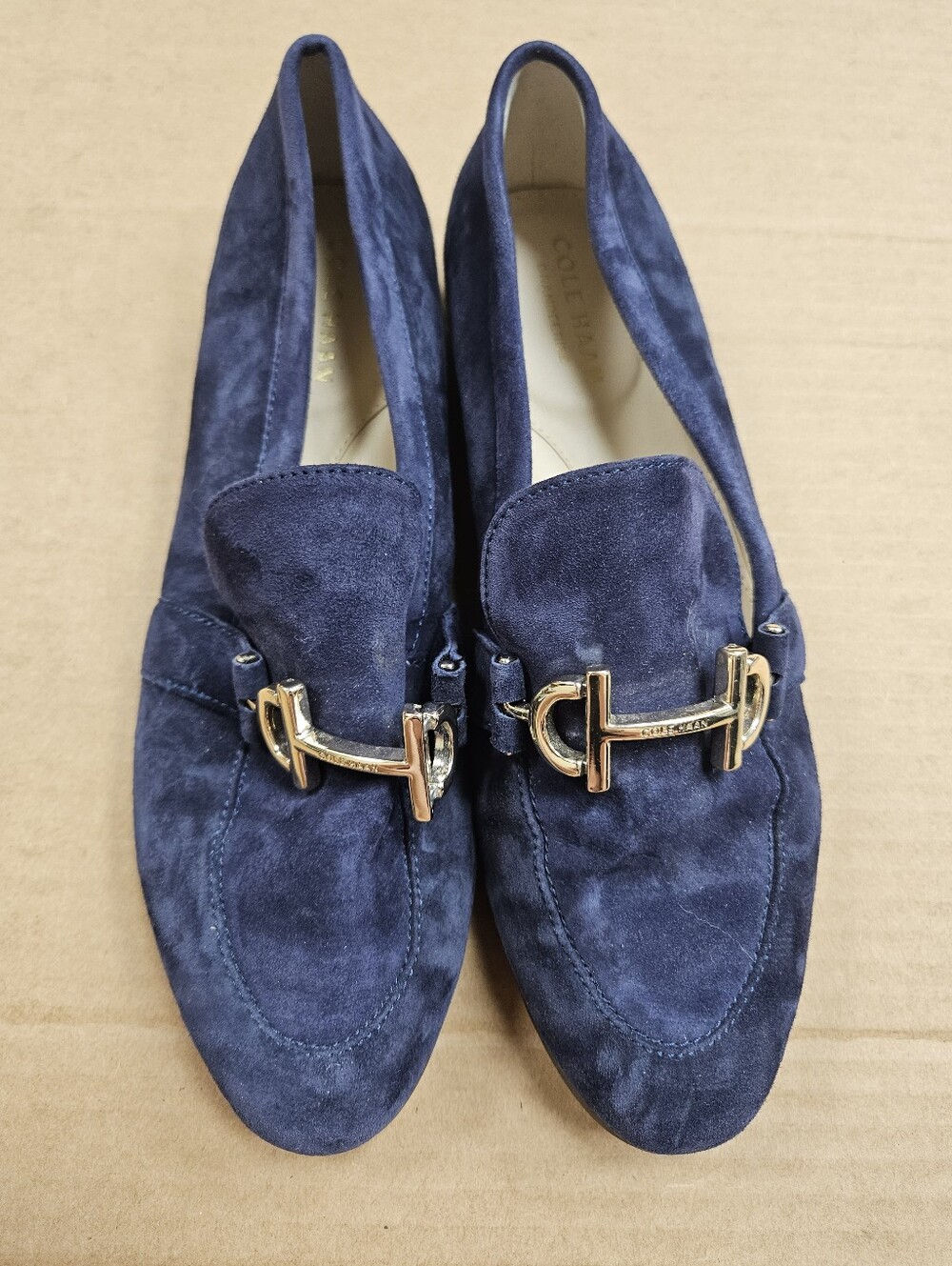 Cole Haan Navy Blue Suede Leather Horse Bit Loafers Size 7.5 - Picture 3 of 7